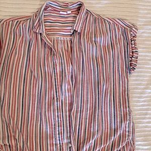 Gap Factory Faded Red and Blue striped Short Sleeve Button Down Top